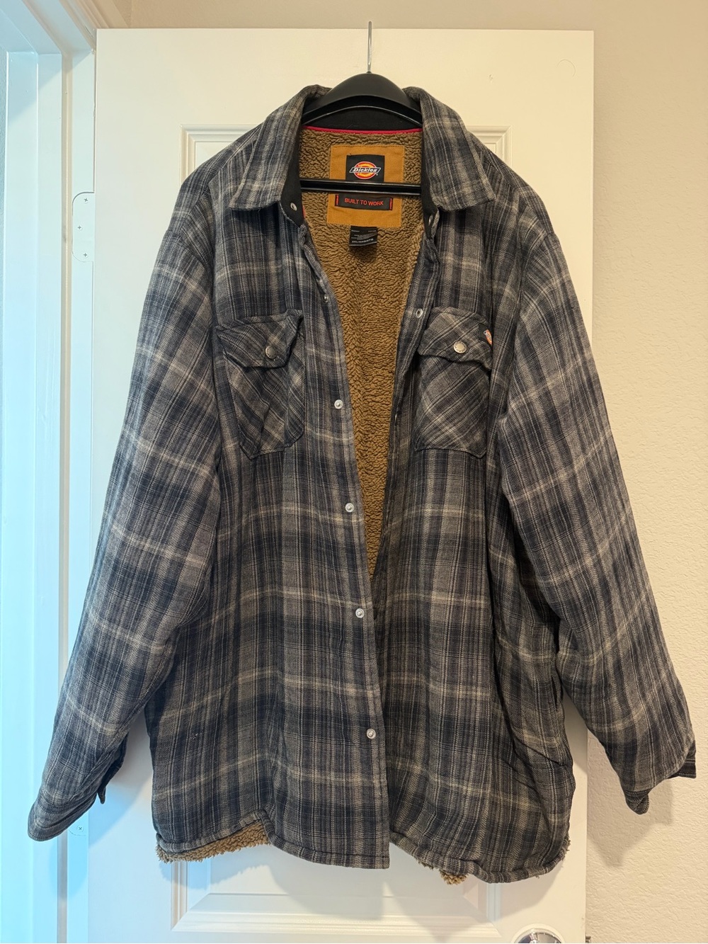 Dickies Men’s 2XL Navy Plaid Sherpa Lined Shacket Workwear Oversized Jacket